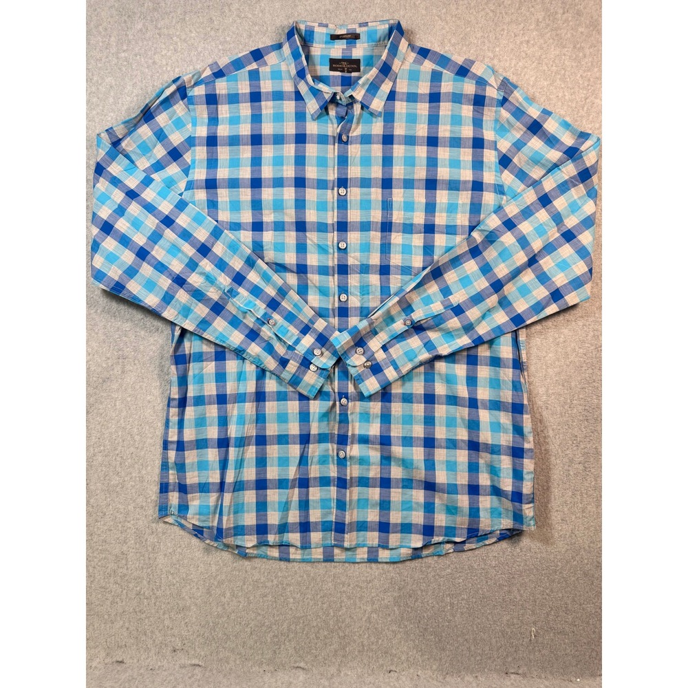 Rodd & Gunn Mens 2XL Blue Gingham Check Sports Fit Button Up Shirt Italy Fabric